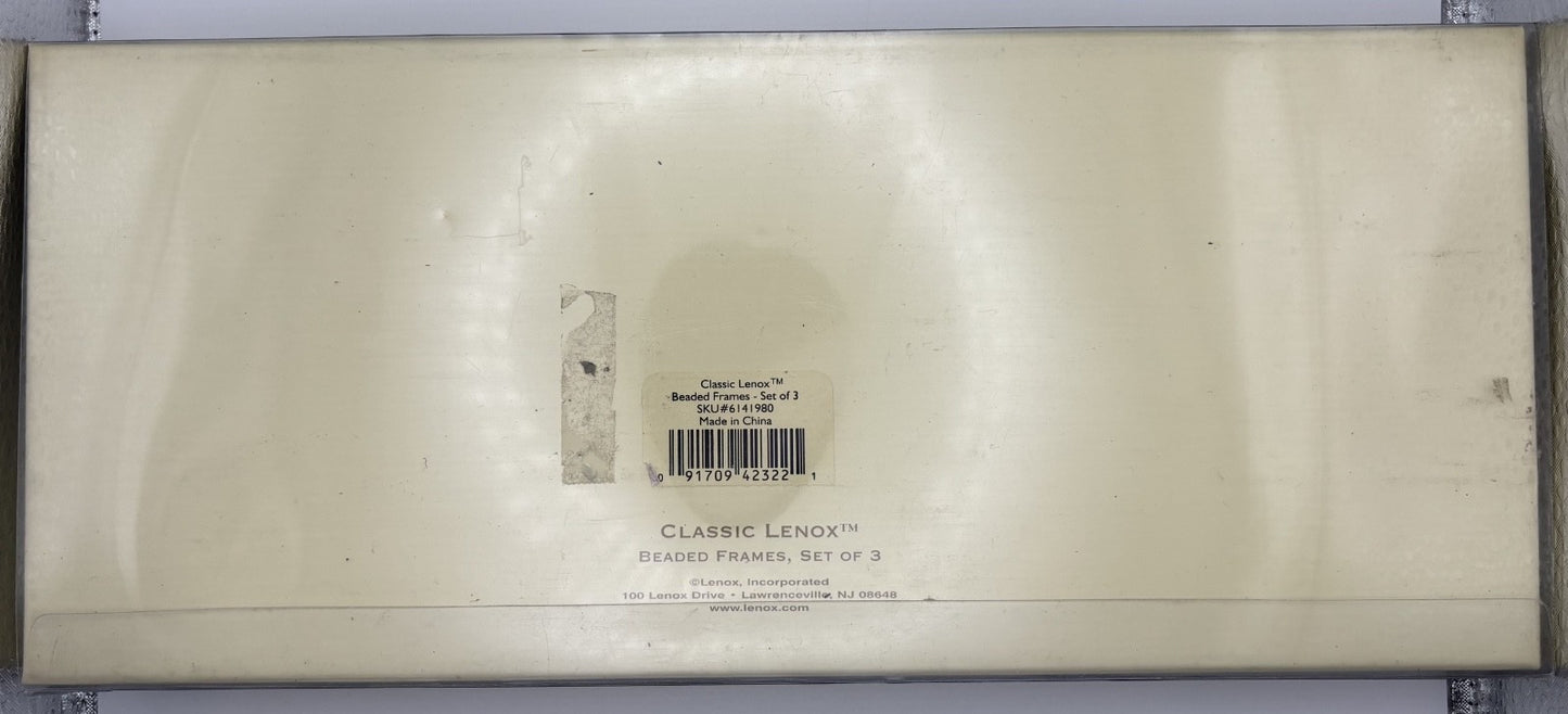 Vintage Classic Lenox Set Of 3 Beaded Picture Frames Gold Trim New In Box