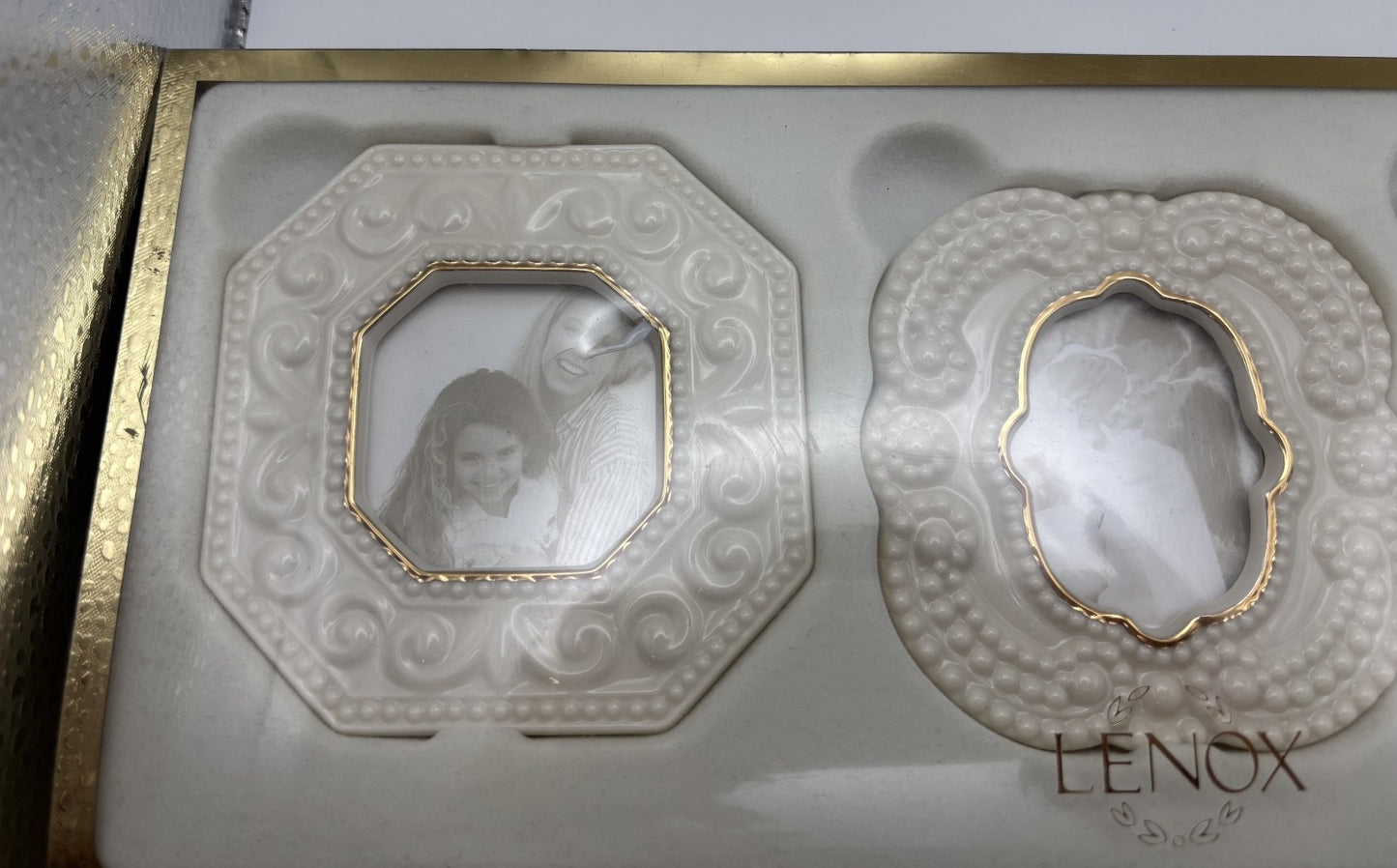Vintage Classic Lenox Set Of 3 Beaded Picture Frames Gold Trim New In Box