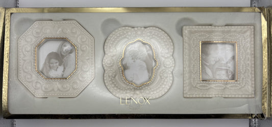 Vintage Classic Lenox Set Of 3 Beaded Picture Frames Gold Trim New In Box
